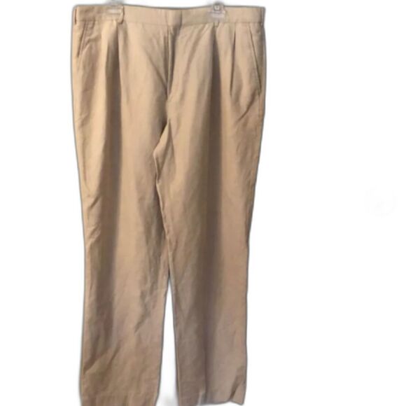 LANDS END SIZE 38 REG TAN KHAKI LINEN BLEND FLAT FRONT TROUSER PANTS POCKETS - Picture 1 of 9